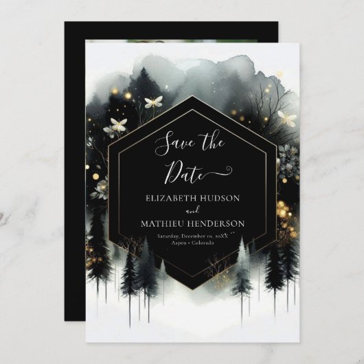 Romantische aangepaste betoverde bos bruiloft save the date (Voorkant / Achterkant)