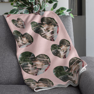 Romantische aangepaste foto harten roze fleece dek deken