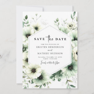 Romantische aardse botanische salie groene bruilof save the date