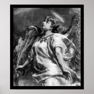 ROMANTISCHE ANGEL MET VERVROUW IN ZWARTE EN WITTE POSTER