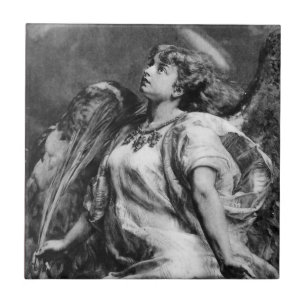 ROMANTISCHE ANGEL MET VERVROUW IN ZWARTE EN WITTE TEGELTJE