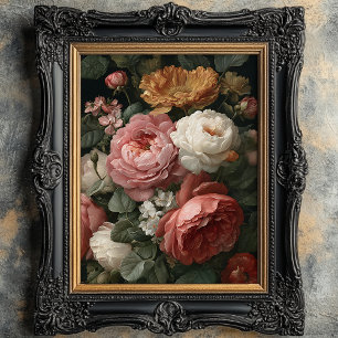Romantische antieke donkere bloemige kunstprint me poster