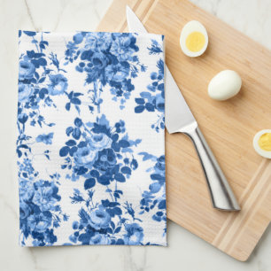 Romantische antieke vintage rozen-blauw op wit theedoek