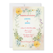 Romantische Aquarel Roze & Gele Bloem Bruiloft