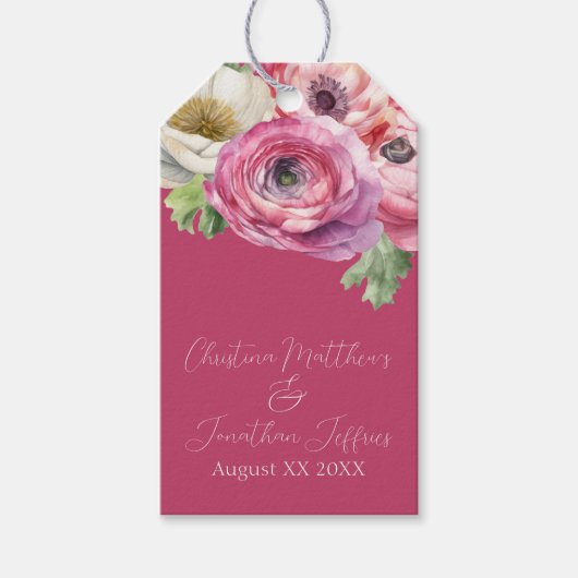 Romantische Aquarel Roze Ranunculus op Blush Cadeaulabel (Voorkant)