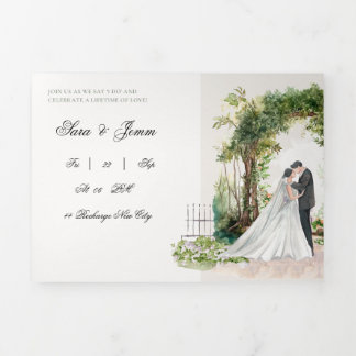 Romantische Aquarel Tuin Trouwuitnodiging | El Drieluik Uitnodiging