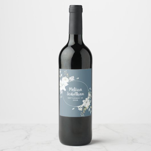 Romantische aquarel witte bloemen trouwdecoratie wijn etiket (Voorkant)