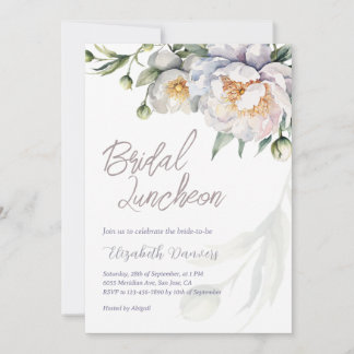 Romantische Aquarel Witte Pioen Bruidslunch Kaart