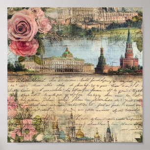 Romantische  Architectuur & Rozen Collage Art Poster