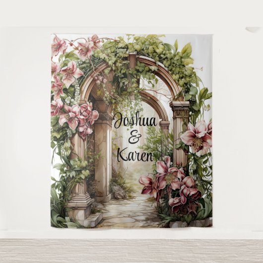 Romantische Archway Wedding Achtergrond Wandkleed (Voorkant)