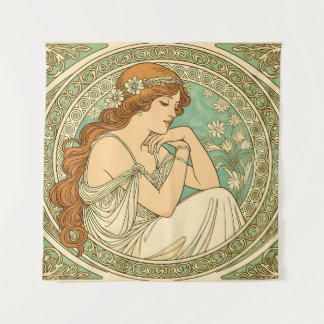 Romantische art illustratie van white flowers wandkleed