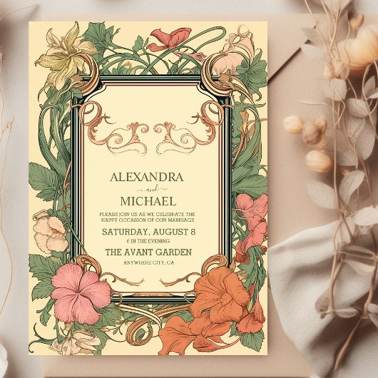 Romantische Art Nouveau bruiloft Kaart