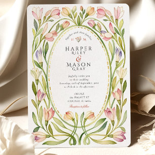 Romantische Art Nouveau Magnolia Waterverf bruilof Kaart