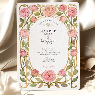 Romantische Art Nouveau Rozen bruiloft Kaart