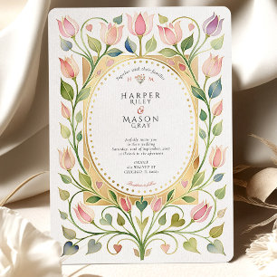 Romantische Art Nouveau Tulp & Hartjes Gouden Brui Kaart
