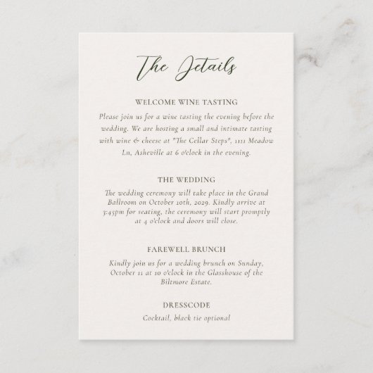 Romantische Barok Bloemen Schilderij Bruiloft Deta Informatiekaartje (Voorkant)