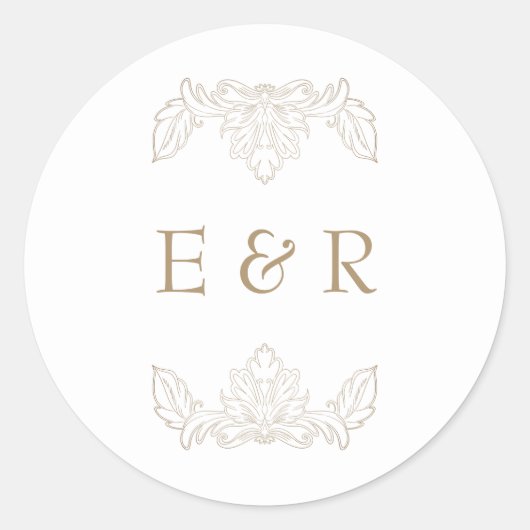 Romantische Barokke Sierlijke Trouwframe Ronde Sticker (Voorkant)