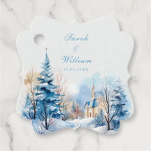 Romantische besneeuwde winterkerk bruiloft gunst L