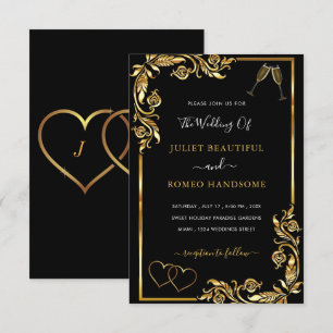 Romantische Black Gold bruiloft uitnodiging Sjablo