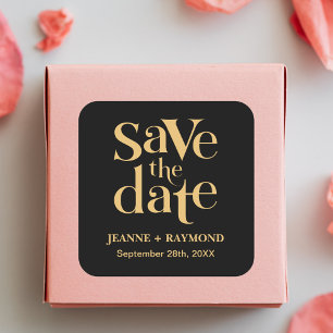 Romantische Black Gold Custom Save the Date Trouwe Vierkante Sticker