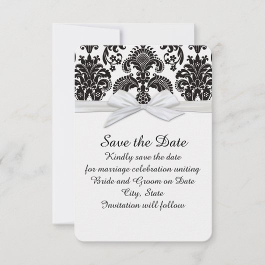 Romantische Black&White Damask Bewaar de datum Save The Date (Voorkant)