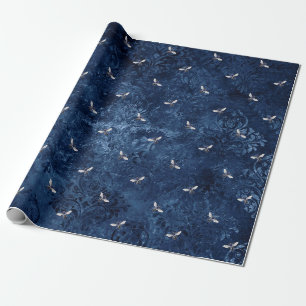 -Romantische blauwe-bijenbloemen Cadeaupapier