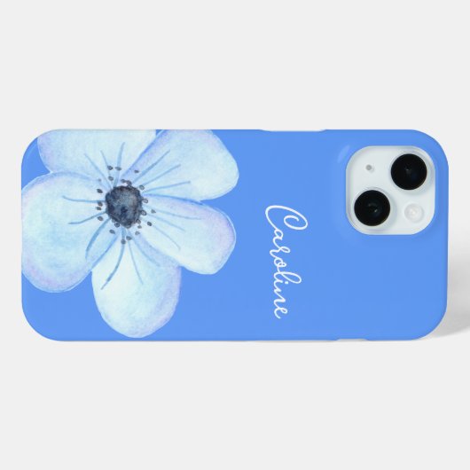 Romantische Blauwe Bloem Waterverf Aangepaste Naam Case-Mate iPhone Case (Achterkant (horizontaal))