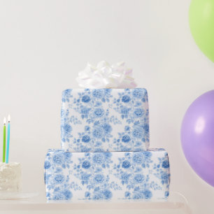Romantische Blauwe Bloemachtige Bruidsfeest Cadeaupapier