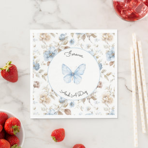 Romantische Blauwe Bloemen Bruine Bladeren Bruilof Servet