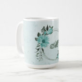 romantische blauwe bloemen en groene bladeren koffiemok (Voorkant links)
