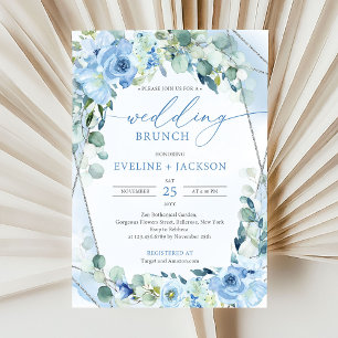 Romantische blauwe bloemen & eucalyptus bruiloftsb kaart