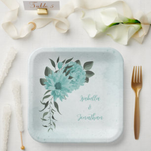 Romantische blauwe bloemen & groene bladeren papieren bordje