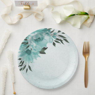 Romantische blauwe bloemen & groene bladeren papieren bordje