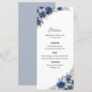 Romantische Blauwe Bloemige Botanische Trouw Menu
