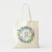 Romantische blauwe bloemige monogram schoudertas tote bag (Voorkant)