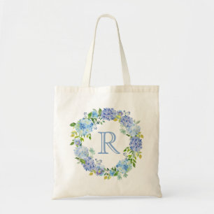 Romantische blauwe bloemige monogram schoudertas tote bag