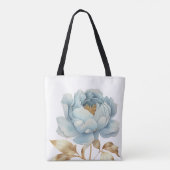 Romantische blauwe en gouden bloem draagtas (Achterkant)