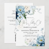 Romantische Blauwe Marine Bloemen Alles in 1 QR Co Kaart (Voorkant / Achterkant)