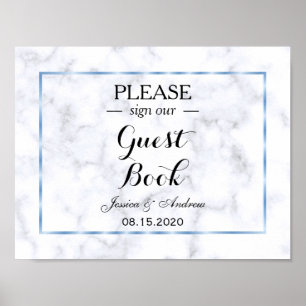 Romantische Blauwe Marmeren Bruiloft Poster