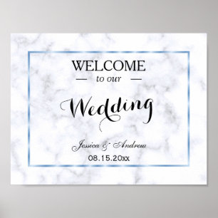 Romantische Blauwe Marmeren Bruiloft Poster