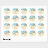 Romantische blauwe oceaangolf- en schelpentrouwdag ronde sticker (Vel)