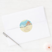Romantische blauwe oceaangolf- en schelpentrouwdag ronde sticker (Envelop)