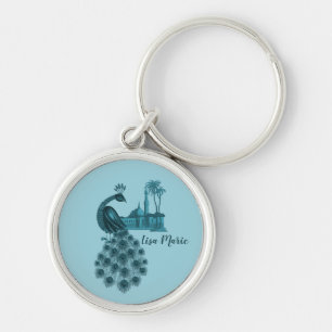 Romantische Blauwe Pauw Sleutelhanger