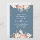 Romantische blauwe pioenen bruiloft uitnodiging (Voorkant)