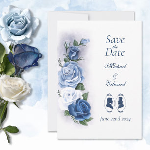 Romantische Blauwe Regency Gay Botanische Silhouet Save The Date