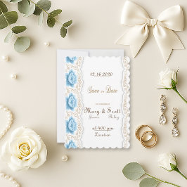 Romantische Blauwe Roze Gouden Werveling Save The Date
