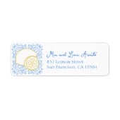 Romantische Blauwe Tegel Citrus Lemon Luxe Huwelij Etiket (Voorkant)