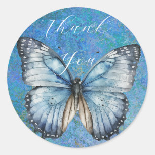 Romantische blauwe vlinder dank u ronde sticker