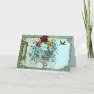 ROMANTISCHE, BLAUWGROEN BLAUW ROZE BLOEMIGE ROZEN FEESTDAGEN KAART