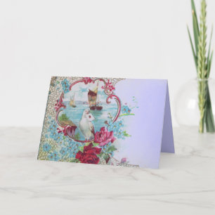 ROMANTISCHE, BLAUWGROEN BLAUW ROZE BLOEMIGE ROZEN FEESTDAGEN KAART